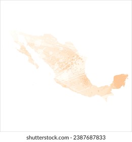 High detailed vector map. Mexico. Watercolor Style. Apricot delicate color.