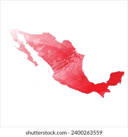 High detailed vector map. Mexico. Watercolor Style. Alizarin red color.