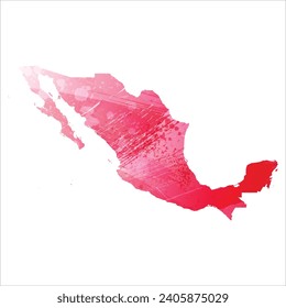 High detailed vector map. Mexico. Watercolor style. Amaranth red color.