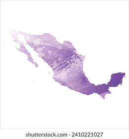 High detailed vector map. Mexico. Watercolor style. Amethyst purple color.