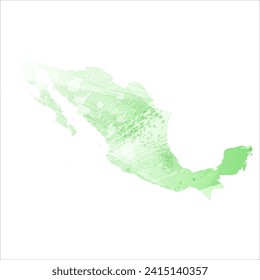 High detailed vector map. Mexico. Watercolor style. Light lettuce color. Pastel green.