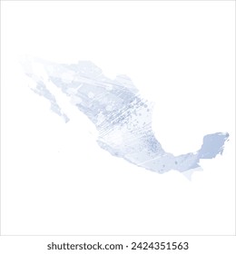 High detailed vector map. Mexico. Watercolor style. Periwinkle color. Pastel lilac color. Delicate purple.