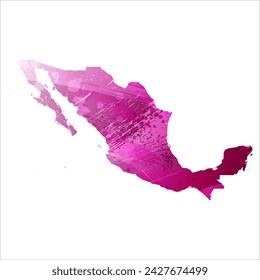 High detailed vector map. Mexico. Watercolor style. Eggplant color. Purple bright color.