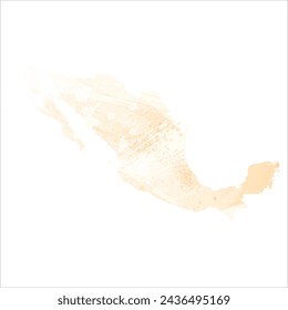 High detailed vector map. Mexico. Watercolor style. Biscuit color. Pastel yellow color.