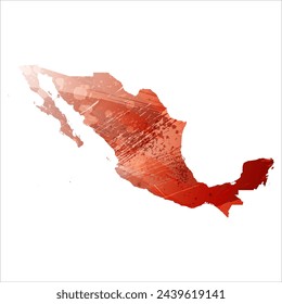 High detailed vector map. Mexico. Watercolor style. Bismarck-furioso. Red color.
