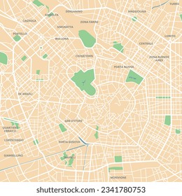 Mapa vectorial detallado de la ciudad de Milán, Italia.