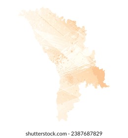 High detailed vector map. Moldova. Watercolor Style. Apricot delicate color.