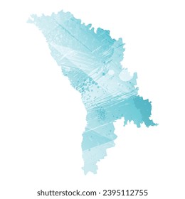 High detailed vector map. Moldova. Watercolor style. Aquamarine blue color.