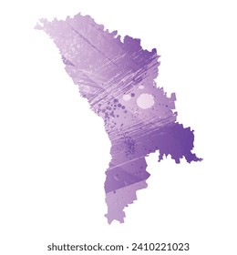 Mapa vectorial detallado alto. Moldavia. Estilo acuarela. Color púrpura anémico.