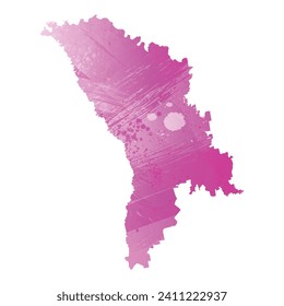High detailed vector map. Moldova. Watercolor style. Amaranth light cherry pink color.