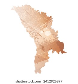 High detailed vector map. Moldova. Watercolor style. Antique brass. Light brown. Gold color.