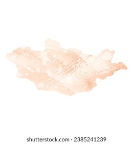 High detailed vector map. Mongolia. Watercolor style. Apricot color.