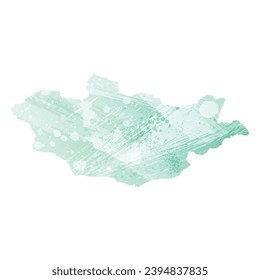 High detailed vector map. Mongolia. Watercolor style. Aquamarine color.