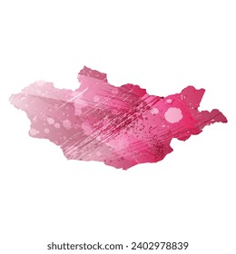 High detailed vector map. Mongolia. Watercolor style. Amaranth purple color.