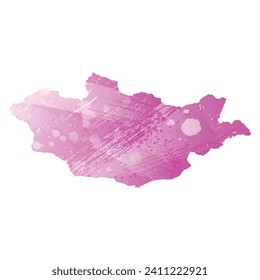 Mapa vectorial detallado alto. Mongolia. Estilo acuarela. Color rosa amaranto claro cerezo.