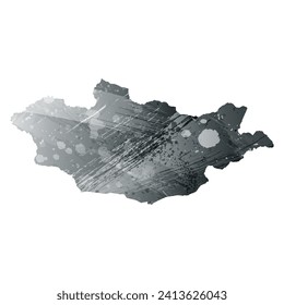 High detailed vector map. Mongolia. Watercolor style. Anthracite gray. Dark gray. Black color.