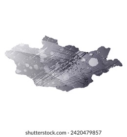 Mapa vectorial detallado alto. Mongolia. Estilo acuarela. Color gris antracita. 