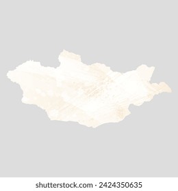 High detailed vector map. Mongolia. Watercolor style. Banana color. Pastel yellow color.
