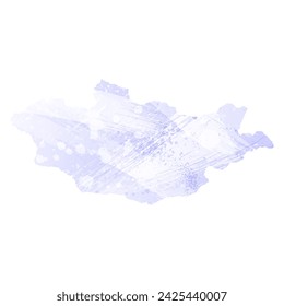 High detailed vector map. Mongolia. Watercolor style. Periwinkle color. Delicate lilac color. Pastel purple.