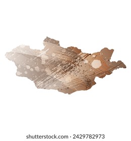 High detailed vector map. Mongolia. Watercolor Style. Beige and brown color.