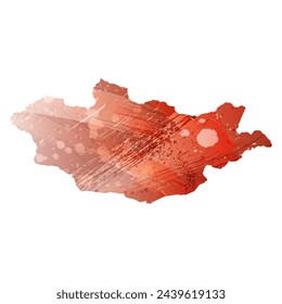 High detailed vector map. Mongolia. Watercolor style. Bismarck-furioso. Red color.
