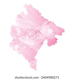 Mapa vectorial detallado alto. Montenegro. Estilo acuarela. Color rosa amaranto.