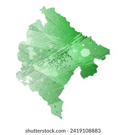High detailed vector map. Montenegro. Watercolor style. Green color. Salacious emerald color.