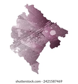 High detailed vector map. Montenegro. Watercolor style. Eggplant color. Pastel purple color.