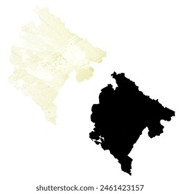High detailed vector map. Montenegro. Set of two cards. Watercolor style. Yellow lemon color. Black card.