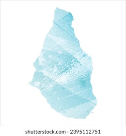 High detailed vector map. Montserrat. Watercolor style. Aquamarine blue color.