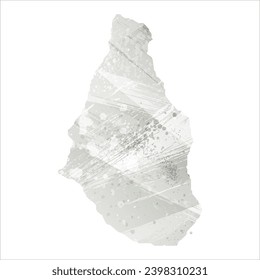 Mapa vectorial detallado alto. Montserrat. Estilo acuarela. Color gris.
