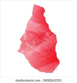 Mapa vectorial detallado alto. Montserrat. Estilo acuarela. Color rojo de Alizarin.