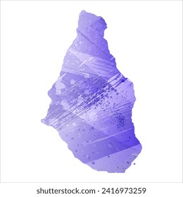 Mapa vectorial detallado alto. Montserrat. Estilo acuarela. Color azul aspido. Un color violeta, delicado y pastel.