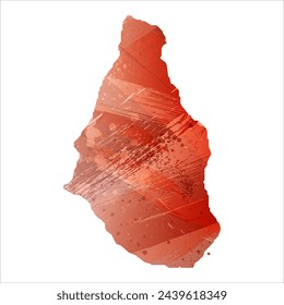 High detailed vector map. Montserrat. Watercolor style. Bismarck-furioso. Red color.
