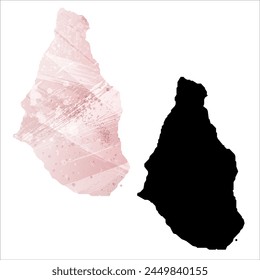 High detailed vector map. Montserrat. Set of two cards. Watercolor style. Pink color. Black card.