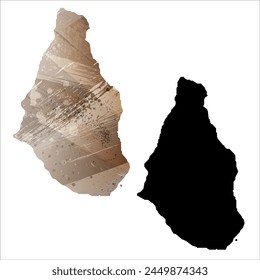 High detailed vector map. Montserrat. Set of two cards. Watercolor style. Brown color. Black card.
