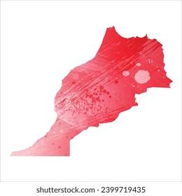 High detailed vector map. Morocco. Watercolor Style. Alizarin red color.