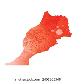 High detailed vector map. Morocco. Watercolor style. Scarlet bright red color.