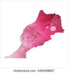 Mapa vectorial detallado alto. Marruecos. Estilo acuarela. Color maranth morado.