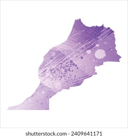 Mapa vectorial detallado alto. Marruecos. Estilo acuarela. Color púrpura anémico.