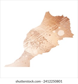 Mapa vectorial detallado alto. Marruecos. Estilo acuarela. Brass antiguo. Marrón claro. Color dorado.