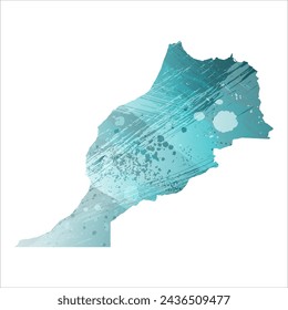 High detailed vector map. Morocco. Watercolor style. Turquoise blue color. Blue is a deep color.