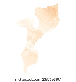 Mapa vectorial detallado alto. Mozambique. Estilo acuarela. Color delicado del precio.