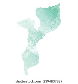 High detailed vector map. Mozambique. Watercolor style. Aquamarine color.