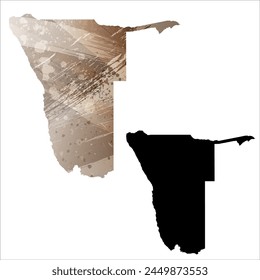 High detailed vector map. Namibia. Set of two cards. Watercolor style. Brown color. Black card.