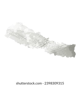 High detailed vector map. Nepal. Watercolor style. Gray color.