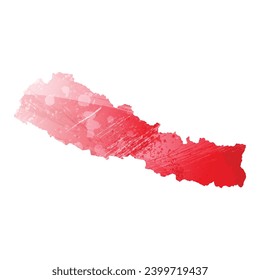 High detailed vector map. Nepal. Watercolor Style. Alizarin red color.