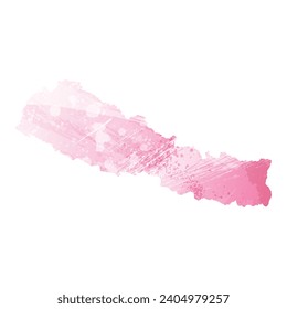 High detailed vector map. Nepal. Watercolor style. Amaranth pink color.