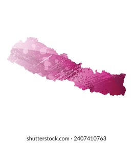 High detailed vector map. Nepal. Watercolor style. Amaranth deep purple color.