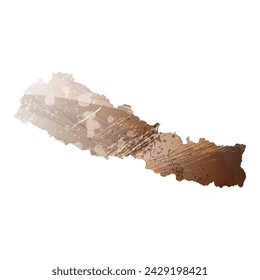 High detailed vector map. Nepal. Watercolor Style. Beige and brown color.